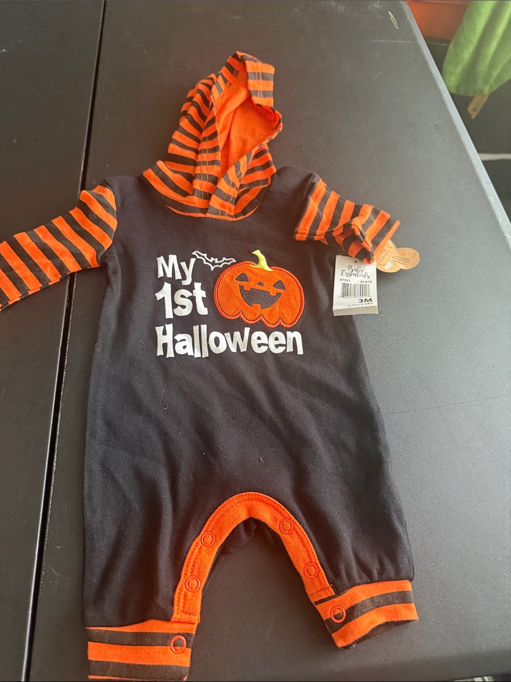 Baby Essentials Black & Orange Halloween Hooded One-Piece